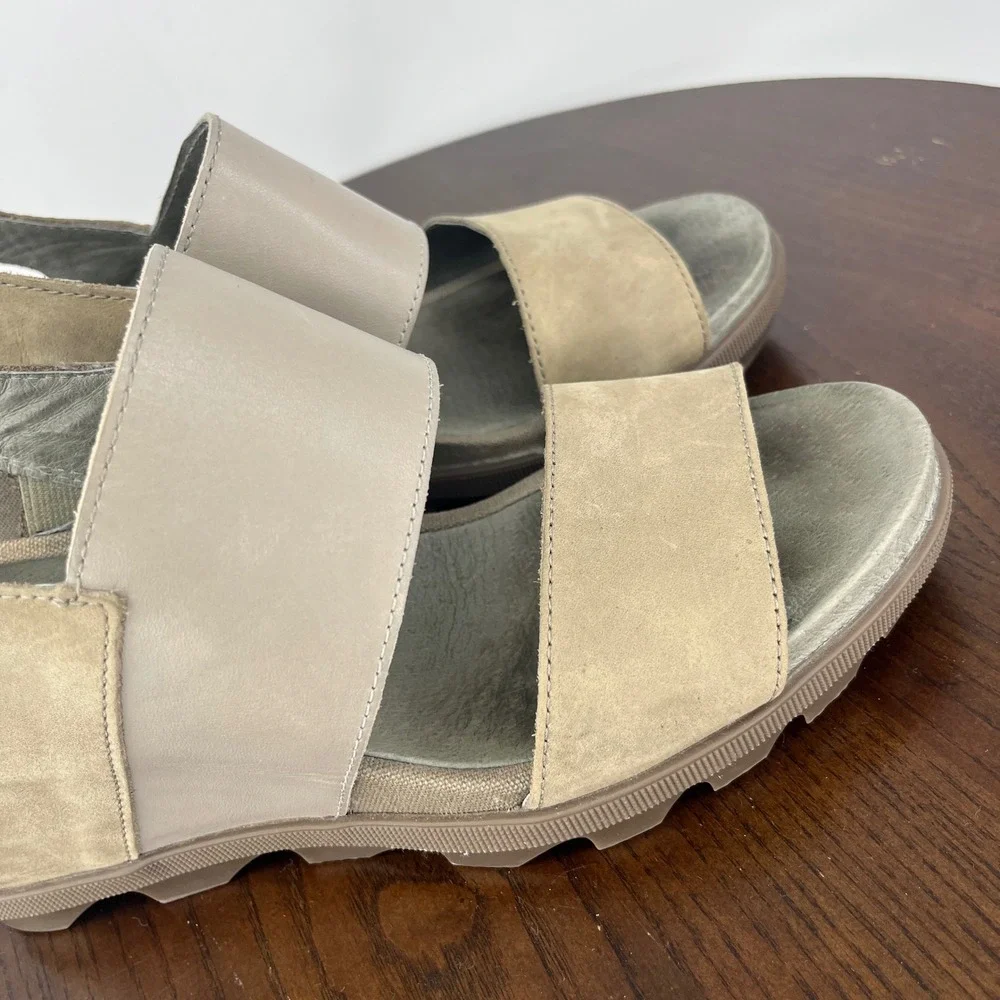 Sorel Joanie II Sandals Women 9 Beige Leather Platform Lug Slingback NL3556-365‎